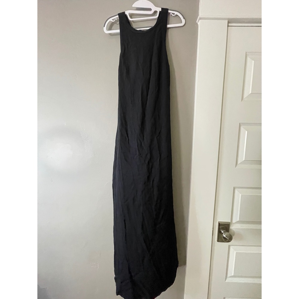Anthropologie Black Contrast Side Stripe Twist Back Maxi Dress Size M‎ NEW